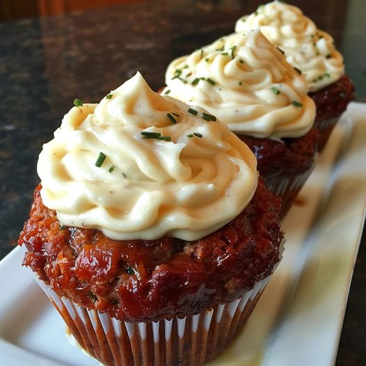 Meatloaf Cupcakes with Whipped Potato Topping